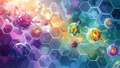 Bio-digital cell grid vector with hexagonal transparency