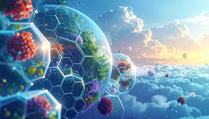 Bio-digital cell grid vector with hexagonal transparency