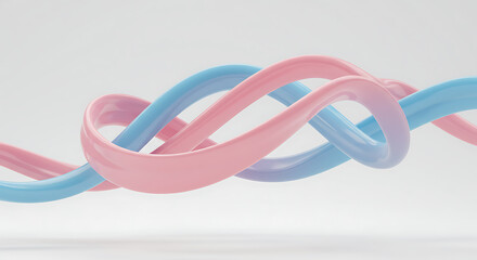 Smooth, vibrant pink and blue 3D abstract shapes intertwining harmoniously, representing unity and fluidity in a modern digital art composition