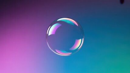 Iridescent soap bubble floating against vibrant gradient background, perfect for design projects and art