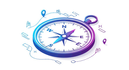 Isometric Compass with Gradient Colors and Directional Markings. © Ika