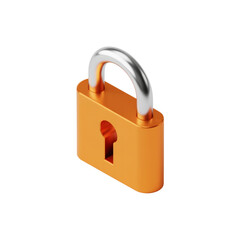 Illustration of an orange padlock with keyhole isolated on transparent background