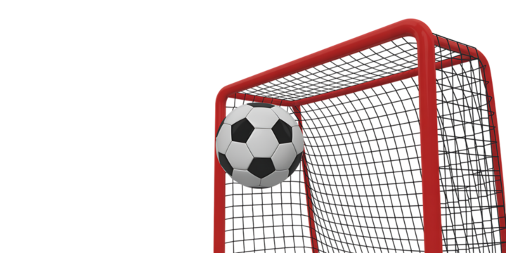 Goal scored! Soccer ball captured mid-flight within a vibrant red net, celebrating victory and achievement.