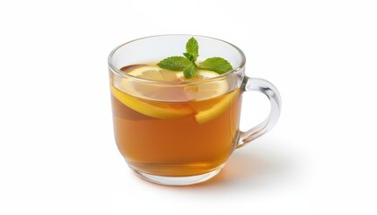 Glass Cup of Hot Tea with Lemon Slice