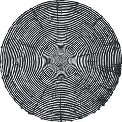 A detailed illustration of a tree stump showing growth rings and natural wood texture.