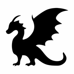 Obraz premium Silhouette of a magnificent winged dragon standing majestically against a white background