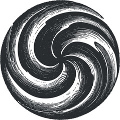 Stylized black and white swirl design with dynamic motion and abstract texture.