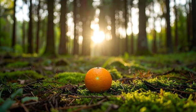 Orange in a sunlit forest