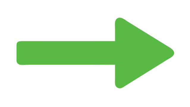 Minimalistisches gr&uuml;nes Silhouetten Vektor Icon eines nach rechts gerichteten Pfeil, symbolisiert richtung. Isoliert auf transparentem Hintergrund