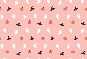Ghost, pumpkin, with hat halloween seamless vector pattern
