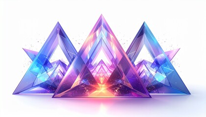 Holo fractal triangles vector on white