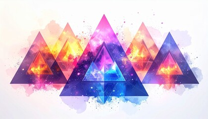 Holo fractal triangles vector on white