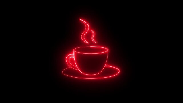 glowing neon coffee cup icon animation on black background. Modern coffee cup icon. user for, coffee, tea, hot drink, mug, beverage.