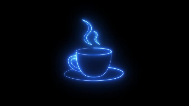 glowing neon coffee cup icon animation on black background. Modern coffee cup icon. user for, coffee, tea, hot drink, mug, beverage.