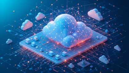 Dynamic cloud computing concept with interconnected network, ideal for modern data solutions