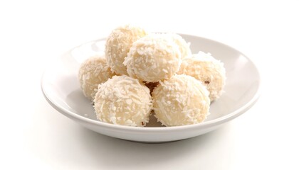 Delicate Coconut Treats on a White Plate