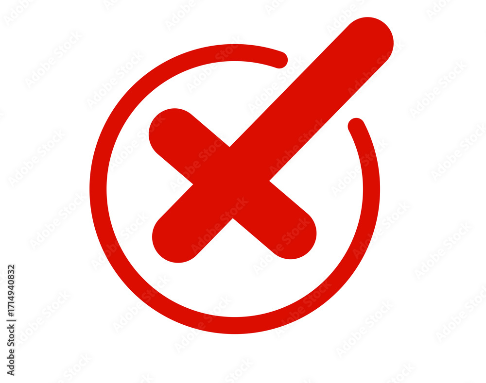 Poster red cross mark inside a circle, isolated on transparent background