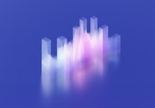 Futuristic glowing data city made of pixels