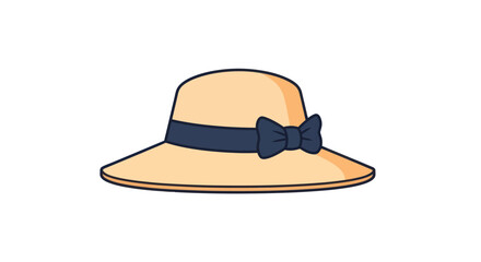 Elegant Beige Sun Hat with Navy Blue Ribbon Bow.