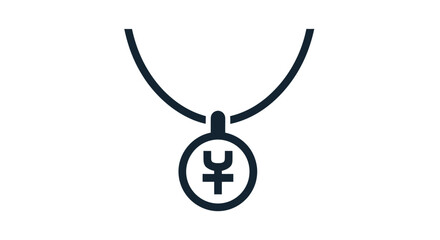 Simple Black Necklace with Round Pendant and Unique Symbol.