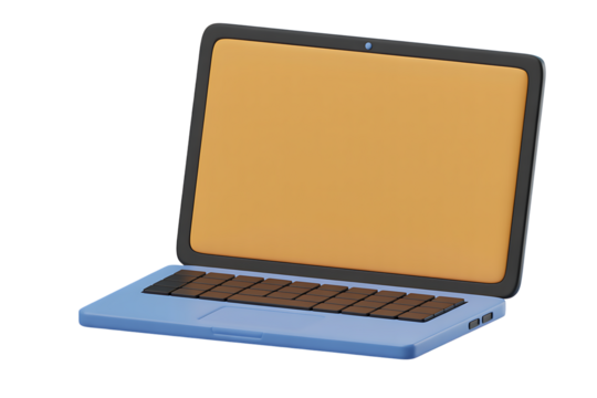 3D render of a blue laptop with a blank screen isolated on transparent background, PNG
