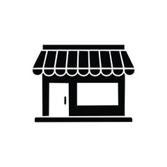 Black silhouette of a storefront with awning and window