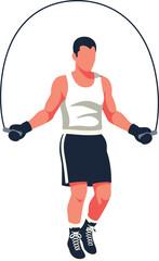Obraz premium A strong male boxer training in the gym, vigorously jumping rope to improve his cardio, agility, and overall fitness, preparing for a fight or maintaining health.