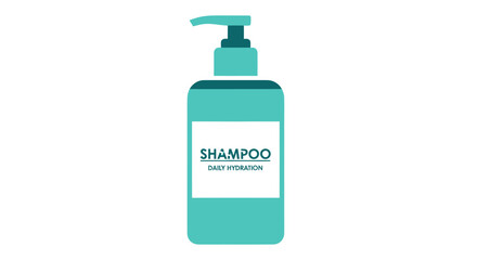 Teal Shampoo Bottle with Pump Dispenser and Label.