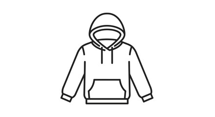 Simple Black Outline Hoodie Icon with Hood and Front Pocket.
