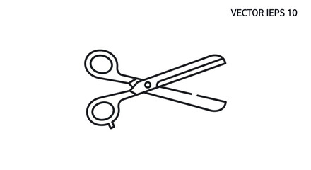 Open Black and White Scissors Illustration with Circular Handles.