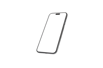 Modern smartphone with a blank white screen floating in the air, isolated on transparent background, png

