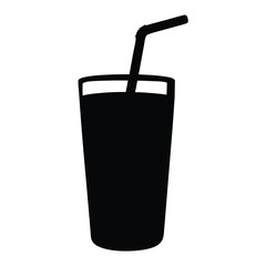 Obraz premium Black silhouette illustration of a refreshing beverage in a glass with straw