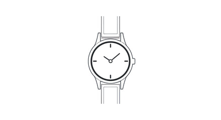 Minimalist Line Art Illustration of a Classic Wristwatch with Leather Strap.