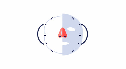 Stylized Face Mask with Prominent Red Nose Flat Design.