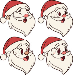 Set of santa claus head. Santa faces set. Christmas claus character set. Cute funny santa claus. Saint nick head for Christmas cards, banners, labels.