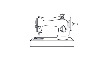 Detailed Line Art Illustration of a Vintage Sewing Machine.