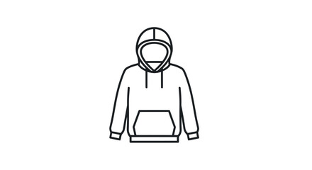 Simple Line Art Illustration of a Hooded Sweatshirt with Pouch Pocket.