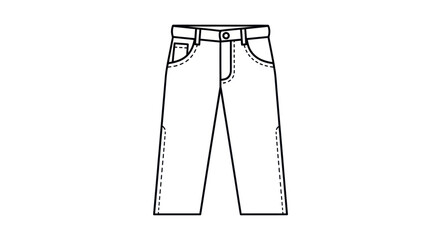 Black and white line drawing of casual pants with pockets and button.