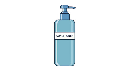 Illustrated blue pump bottle of hair conditioner with a white label.