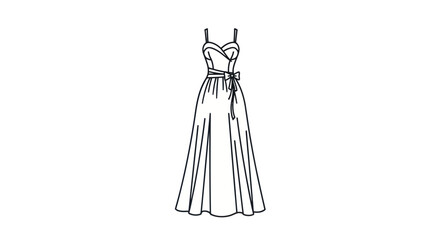 Elegant Black and White Wrap-Style Evening Gown Illustration.