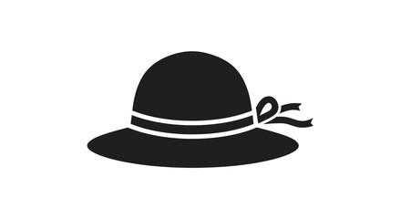 Elegant black silhouette of a womens sun hat with a decorative ribbon bow.