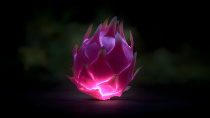 Dragon Fruit in Focus: This photo captures a mesmerizing shot of a dragon fruit, showcasing its vibrant pink skin and delicate, intricate structure, with an alluring glow.