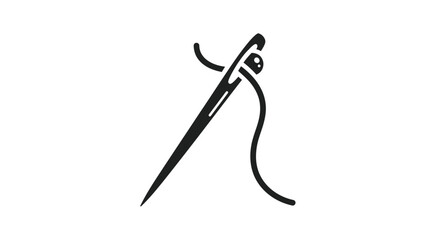 Hand-Sewing Needle with Thread Simple Line Art Illustration.
