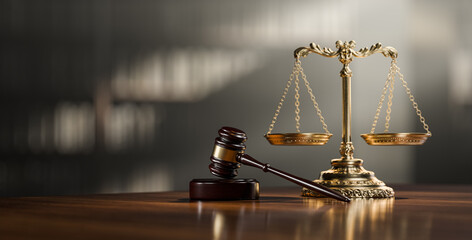 Legal concept: Scales of justice and and the judge's gavel hammer as a symbol of law and order