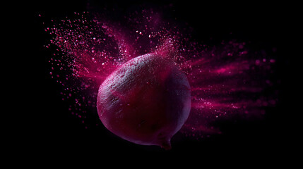 Exploding Beetroot: Captivating image of a vibrant beetroot exploding mid-air, showcasing a dramatic burst of color, captured in stunning detail. 