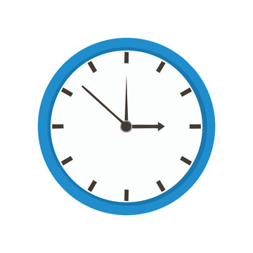 Blue Framed Clock Showing 3O' Clock on White Background