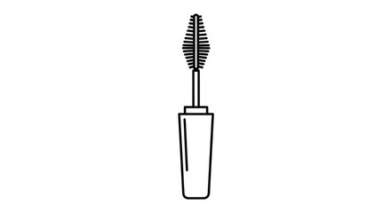 Black line art illustration of a mascara brush and tube.
