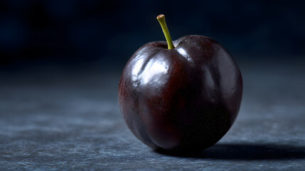 Plum's Essence: The photo showcases a plump plum, a culinary delight, against a textured backdrop, invoking the essence of freshness and natural goodness. 