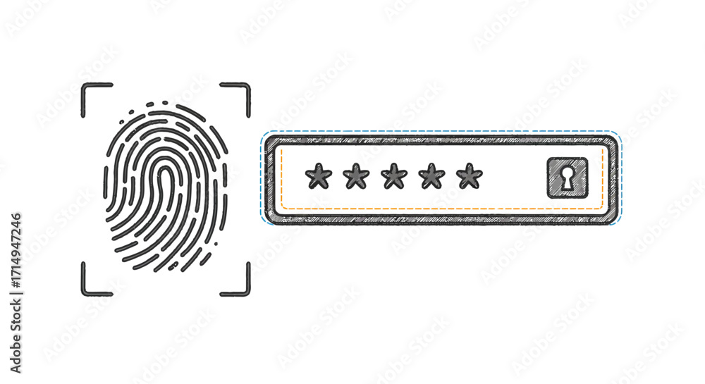 Poster fingerprint authentication and password protection in doodle style