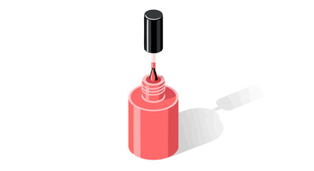 Coral Pink Nail Polish Bottle with Brush and Shadow.